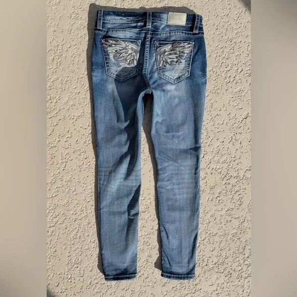 Miss Me Jeans Size 30 Ankle Skinny Rhinestones Angel Wing Sequins Distressed - Picture 4 of 11